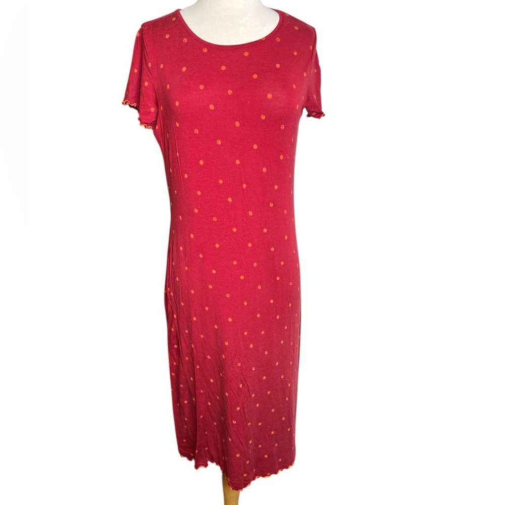 Gudrun Sjödén Red Midi Dress with Orange Dot Pattern